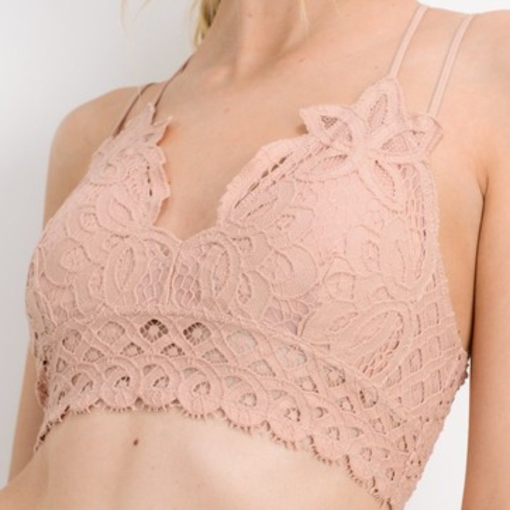 Padded Double Strap Lace Bralette - Blush